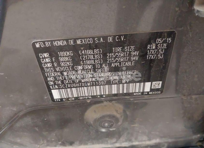 Photo 9 of 2016 Honda Hr-v EX-L (VIN 3CZRU6H7XGM711397)