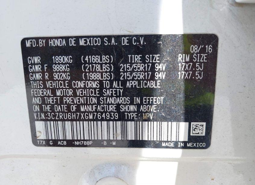 Photo 9 of 2016 Honda Hr-v EX-L (VIN 3CZRU6H7XGM764939)