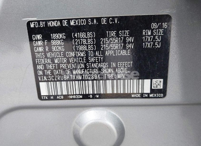 Photo 9 of 2017 Honda Hr-v (VIN 3CZRU6H7XHM702894)