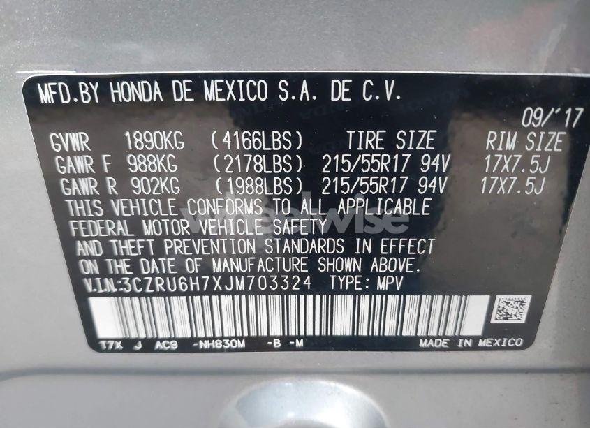 Photo 9 of 2018 Honda Hr-v EX-L (VIN 3CZRU6H7XJM703324)