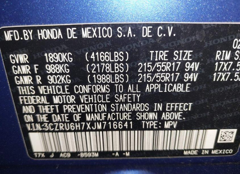 Photo 9 of 2018 Honda Hr-v EX-L (VIN 3CZRU6H7XJM716641)