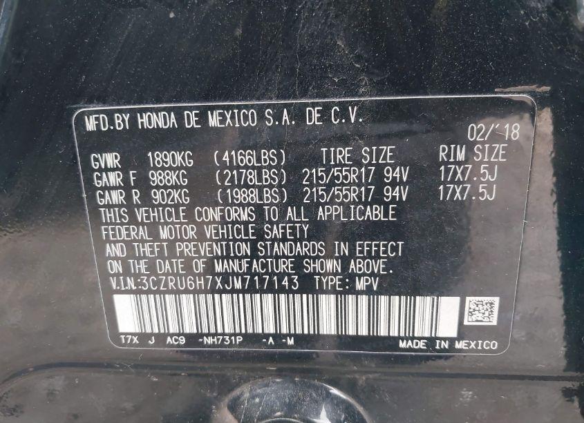 Photo 9 of 2018 Honda Hr-v EX-L (VIN 3CZRU6H7XJM717143)