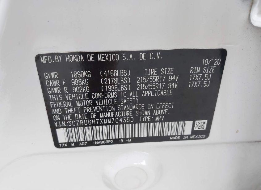 Photo 9 of 2021 Honda Hr-v AWD EX-L (VIN 3CZRU6H7XMM704350)