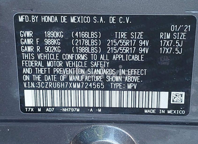 Photo 9 of 2021 Honda Hr-v AWD EX-L (VIN 3CZRU6H7XMM724565)