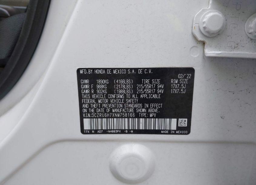 Photo 9 of 2022 Honda Hr-v AWD EX-L (VIN 3CZRU6H7XNM758166)