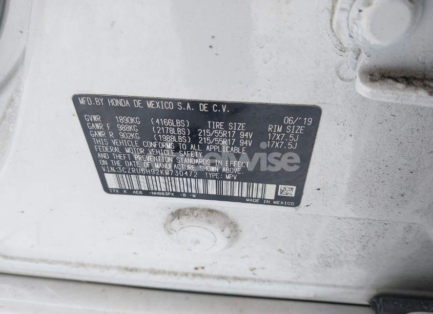 Photo 9 of 2019 Honda Hr-v TOURING (VIN 3CZRU6H92KM730472)