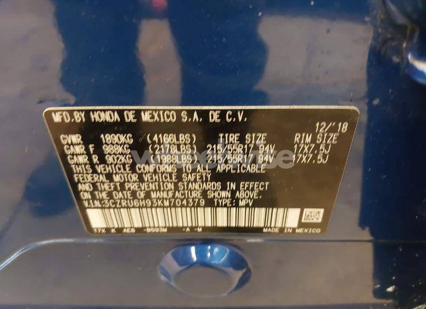 Photo 9 of 2019 Honda Hr-v TOURING (VIN 3CZRU6H93KM704379)