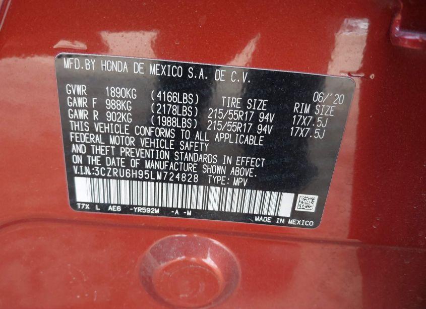 Photo 9 of 2020 Honda Hr-v AWD TOURING (VIN 3CZRU6H95LM724828)