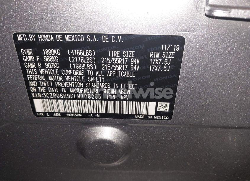 Photo 9 of 2020 Honda Hr-v AWD TOURING (VIN 3CZRU6H96LM708203)