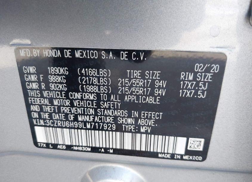 Photo 9 of 2020 Honda Hr-v AWD TOURING (VIN 3CZRU6H99LM717929)