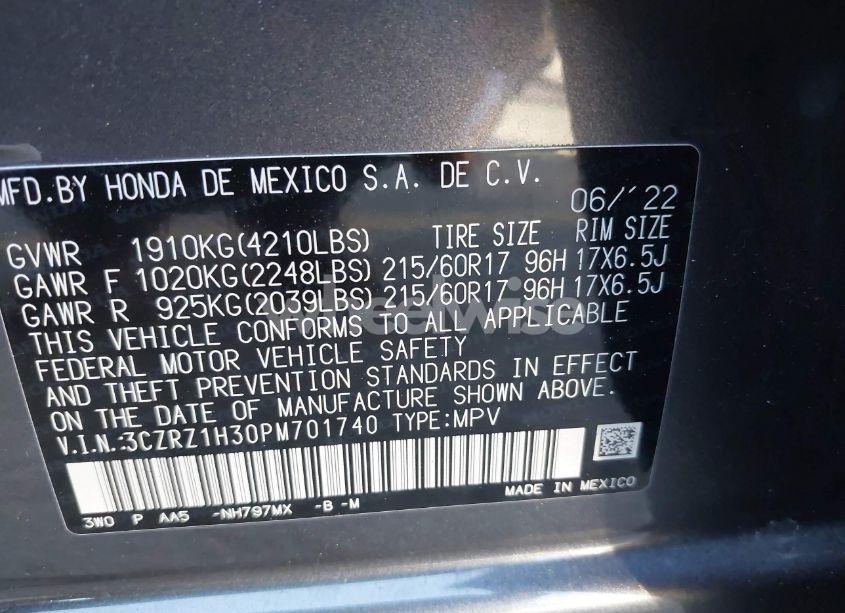 Photo 9 of 2023 Honda Hr-v 2WD LX (VIN 3CZRZ1H30PM701740)