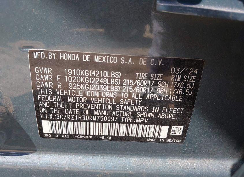 Photo 9 of 2024 Honda Hr-v 2WD LX (VIN 3CZRZ1H30RM750097)