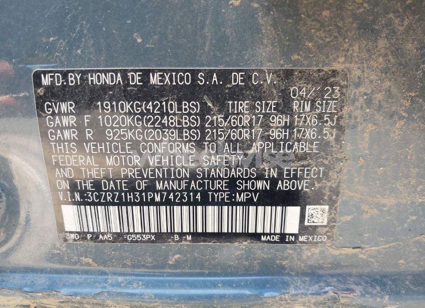 Photo 9 of 2023 Honda Hr-v 2WD LX (VIN 3CZRZ1H31PM742314)