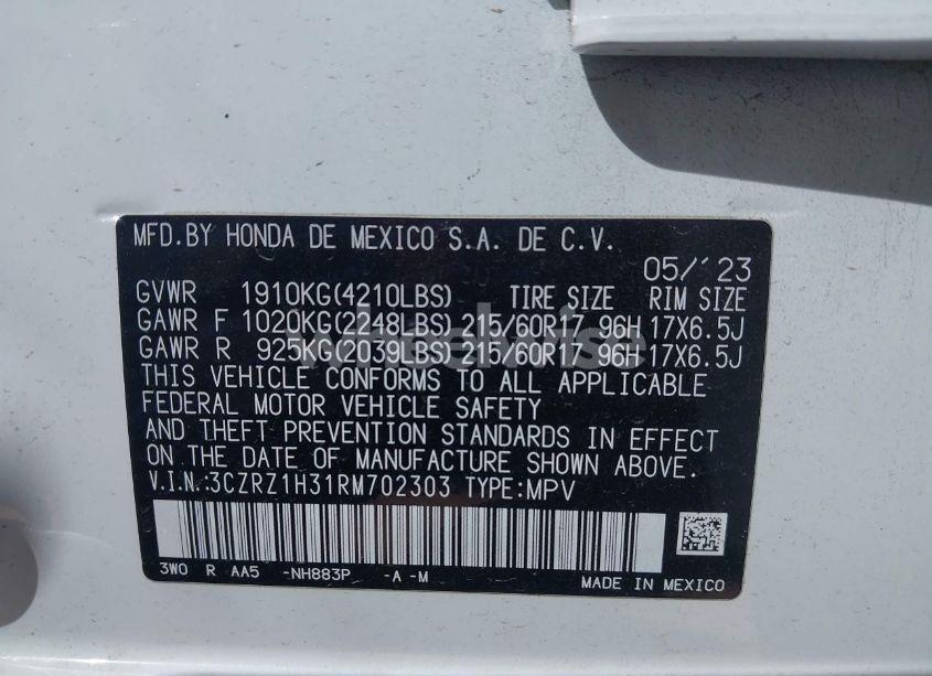 Photo 9 of 2024 Honda Hr-v 2WD LX (VIN 3CZRZ1H31RM702303)