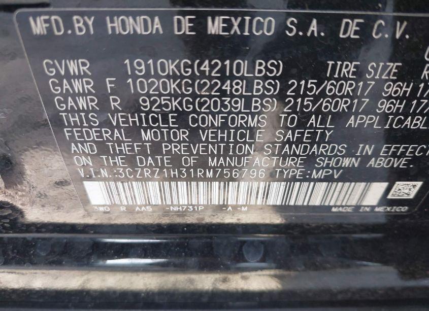 Photo 9 of 2024 Honda Hr-v LX (VIN 3CZRZ1H31RM756796)