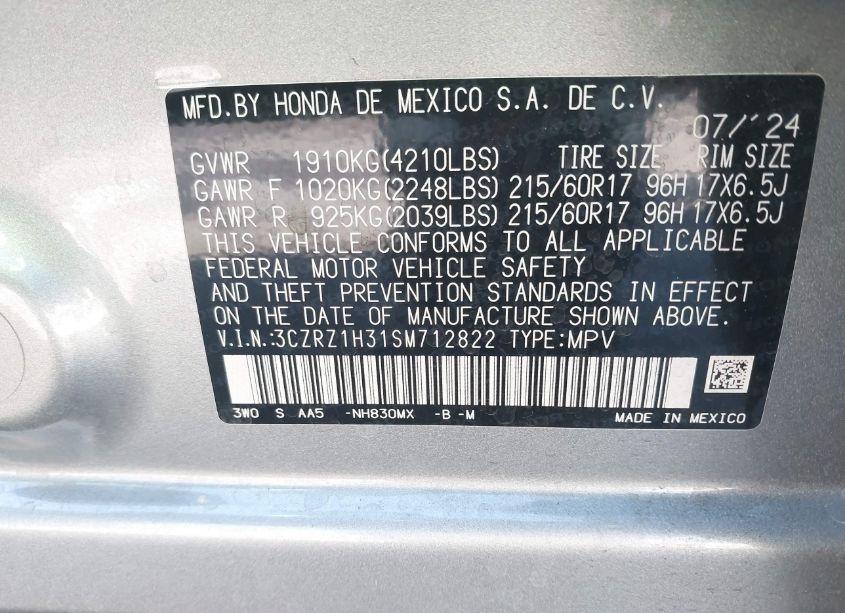 Photo 9 of 2025 Honda Hr-v 2WD LX (VIN 3CZRZ1H31SM712822)