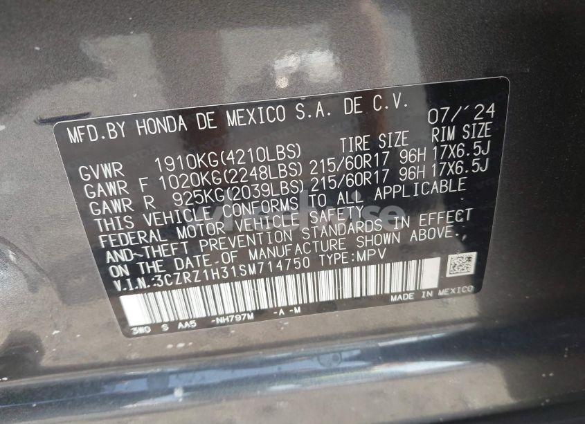 Photo 9 of 2025 Honda Hr-v 2WD LX (VIN 3CZRZ1H31SM714750)