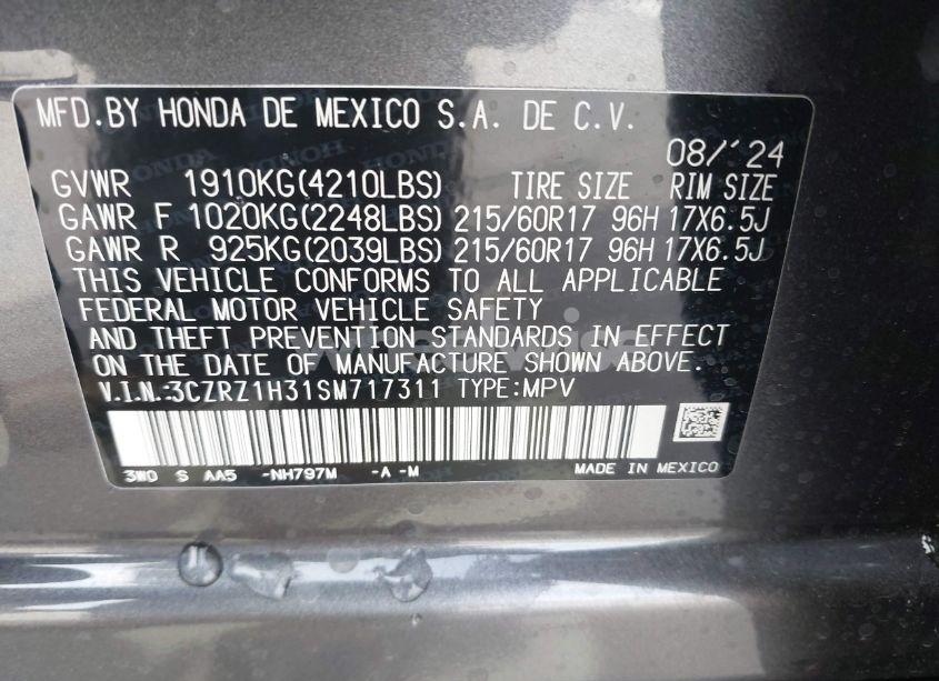 Photo 9 of 2025 Honda Hr-v 2WD LX (VIN 3CZRZ1H31SM717311)