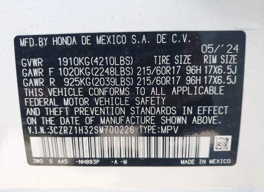Photo 9 of 2025 Honda Hr-v 2WD LX (VIN 3CZRZ1H32SM700226)