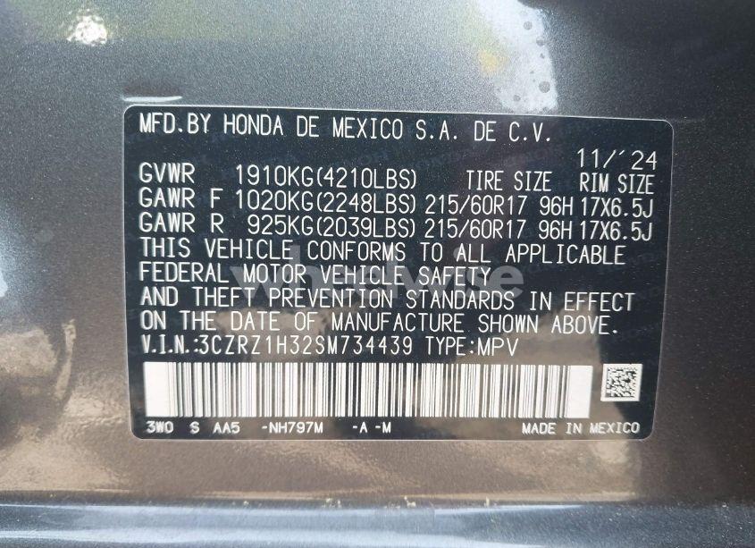 Photo 9 of 2025 Honda Hr-v 2WD LX (VIN 3CZRZ1H32SM734439)