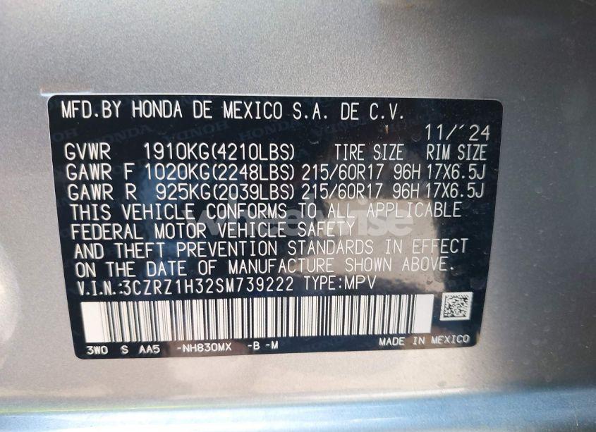 Photo 9 of 2025 Honda Hr-v 2WD LX (VIN 3CZRZ1H32SM739222)
