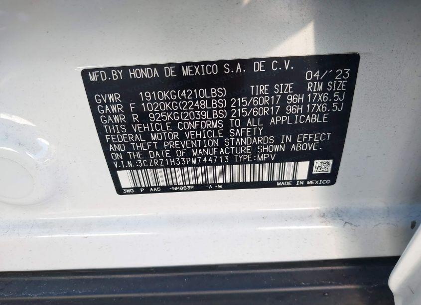 Photo 9 of 2023 Honda Hr-v 2WD LX (VIN 3CZRZ1H33PM744713)