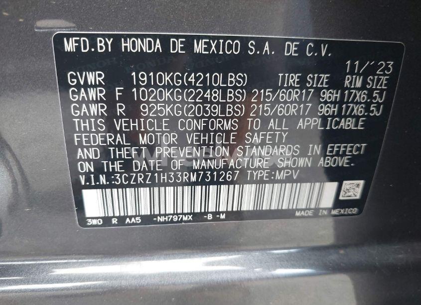 Photo 9 of 2024 Honda Hr-v 2WD LX (VIN 3CZRZ1H33RM731267)