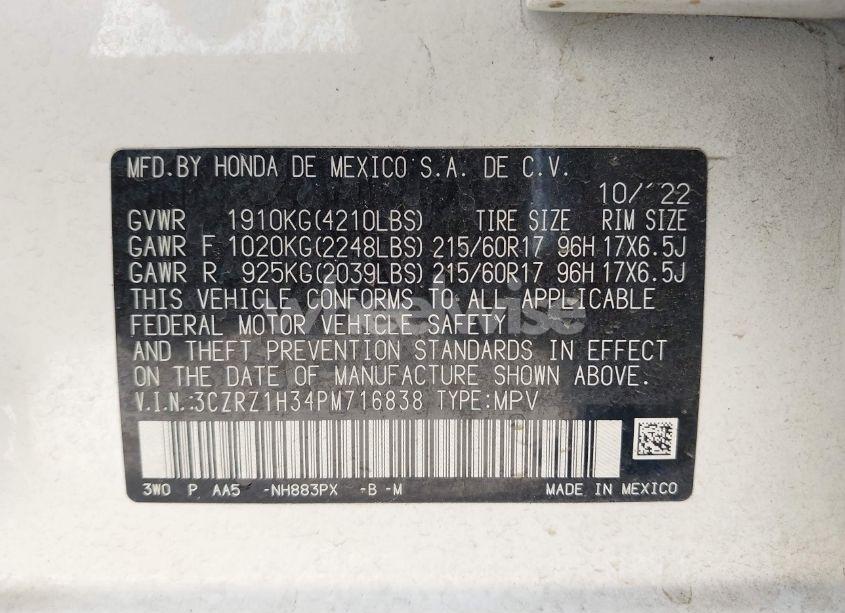 Photo 9 of 2023 Honda Hr-v 2WD LX (VIN 3CZRZ1H34PM716838)