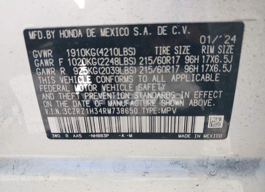 Photo 9 of 2024 Honda Hr-v 2WD LX (VIN 3CZRZ1H34RM738650)