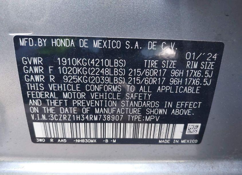 Photo 9 of 2024 Honda Hr-v 2WD LX (VIN 3CZRZ1H34RM738907)