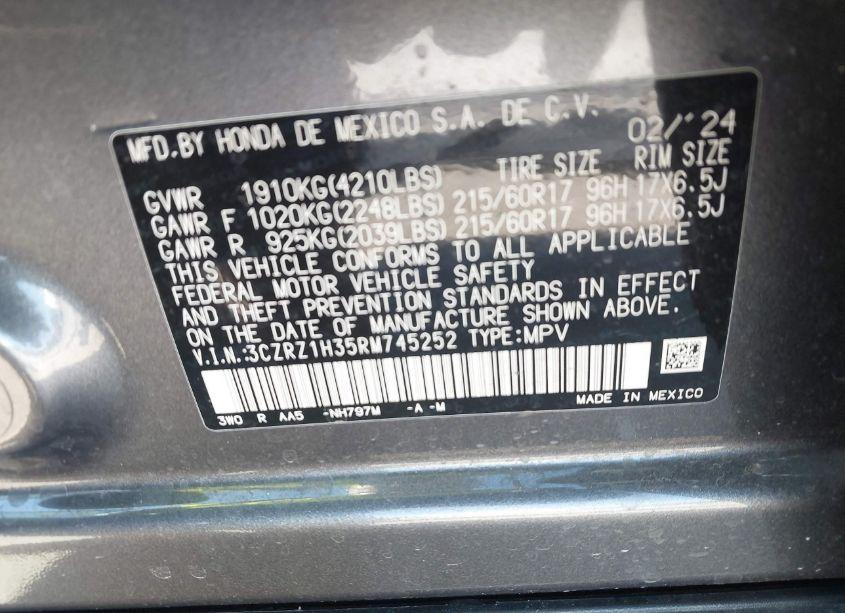 Photo 9 of 2024 Honda Hr-v 2WD LX (VIN 3CZRZ1H35RM745252)