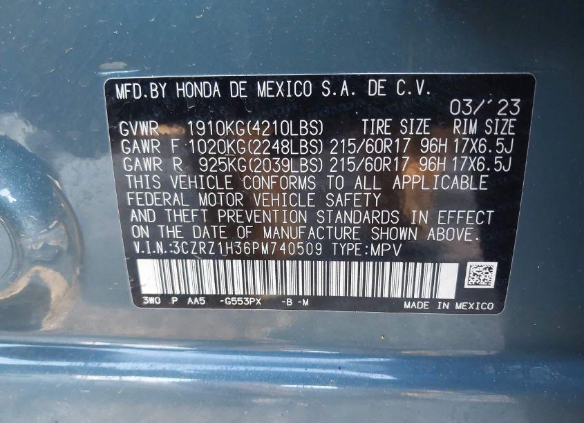 Photo 9 of 2023 Honda Hr-v 2WD LX (VIN 3CZRZ1H36PM740509)