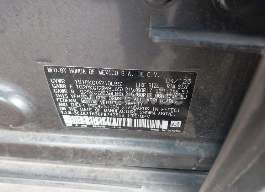 Photo 9 of 2023 Honda Hr-v 2WD LX (VIN 3CZRZ1H36PM742566)