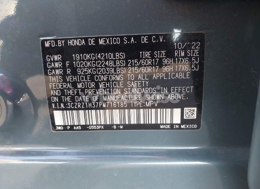 Photo 9 of 2023 Honda Hr-v 2WD LX (VIN 3CZRZ1H37PM716185)
