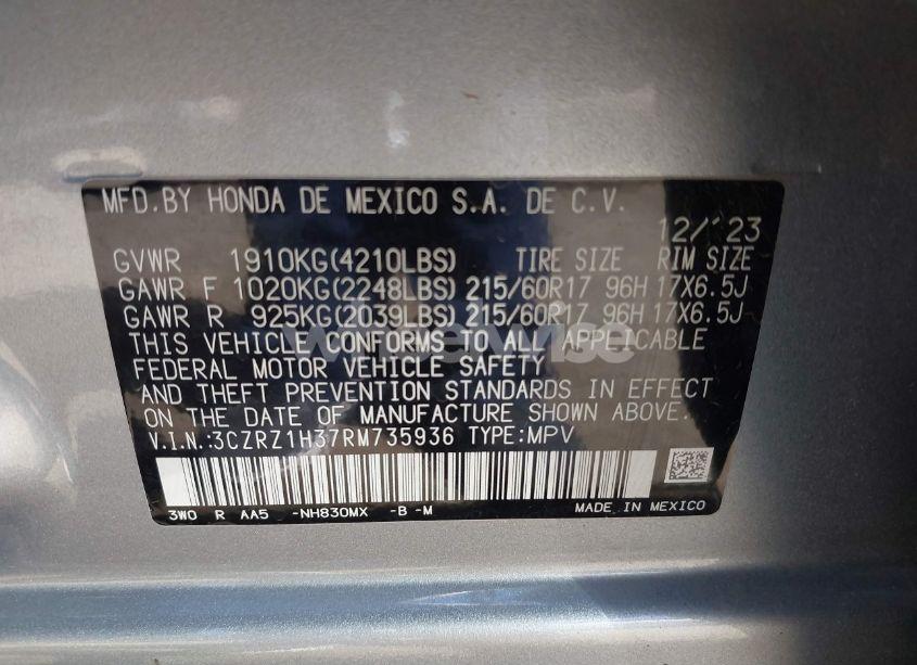 Photo 9 of 2024 Honda Hr-v 2WD LX (VIN 3CZRZ1H37RM735936)