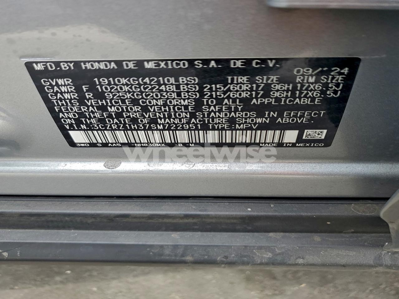 Photo 13 of 2025 HONDA HR-V LX (VIN 3CZRZ1H37SM722951)