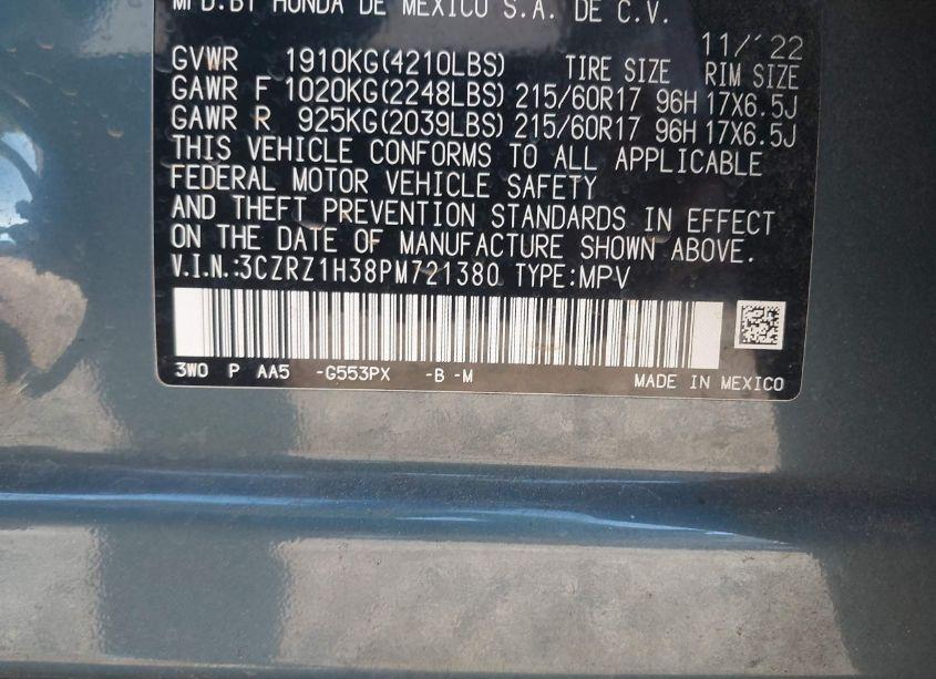 Photo 9 of 2023 Honda Hr-v 2WD LX (VIN 3CZRZ1H38PM721380)