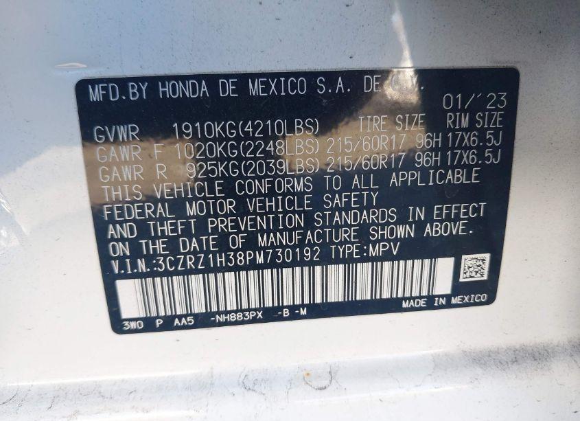 Photo 9 of 2023 Honda Hr-v 2WD LX (VIN 3CZRZ1H38PM730192)