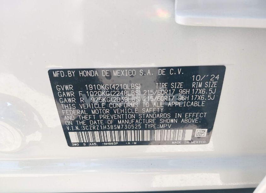 Photo 9 of 2025 Honda Hr-v 2WD LX (VIN 3CZRZ1H38SM730525)
