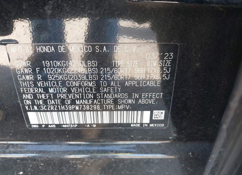 Photo 9 of 2023 Honda Hr-v 2WD LX (VIN 3CZRZ1H39PM738298)