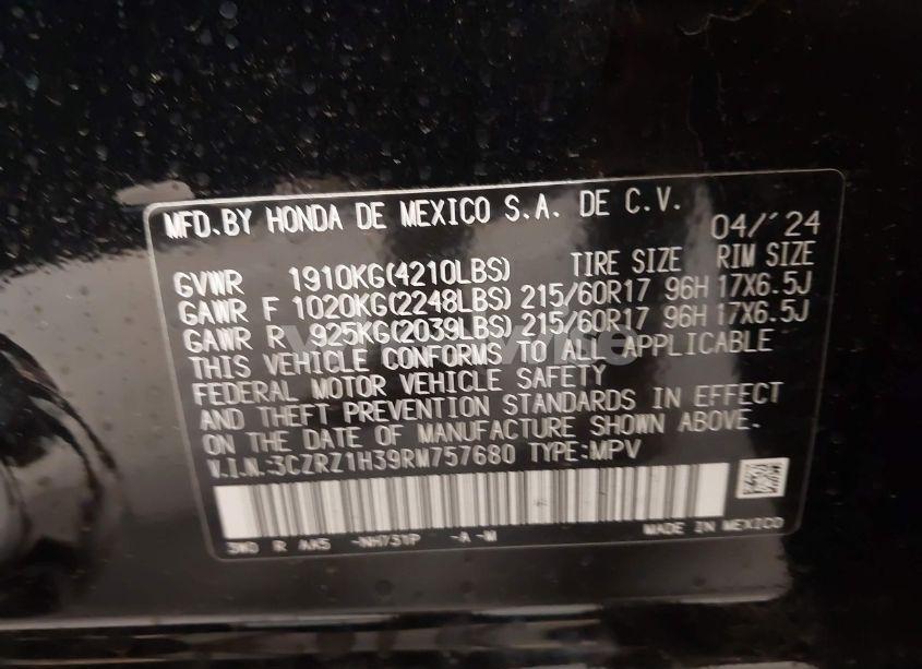 Photo 9 of 2024 Honda Hr-v 2WD LX (VIN 3CZRZ1H39RM757680)