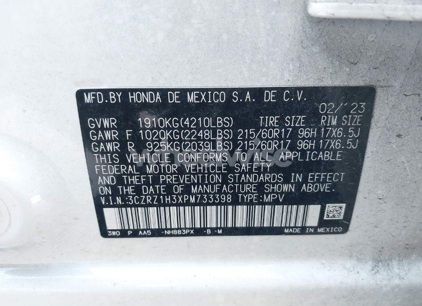 Photo 9 of 2023 Honda Hr-v 2WD LX (VIN 3CZRZ1H3XPM733398)