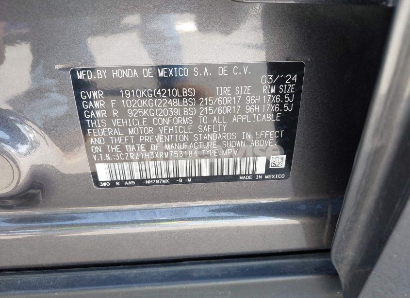 Photo 9 of 2024 Honda Hr-v 2WD LX (VIN 3CZRZ1H3XRM753184)