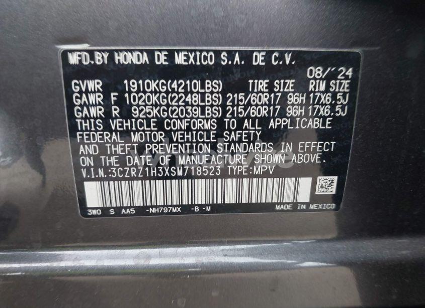 Photo 9 of 2025 Honda Hr-v 2WD LX (VIN 3CZRZ1H3XSM718523)