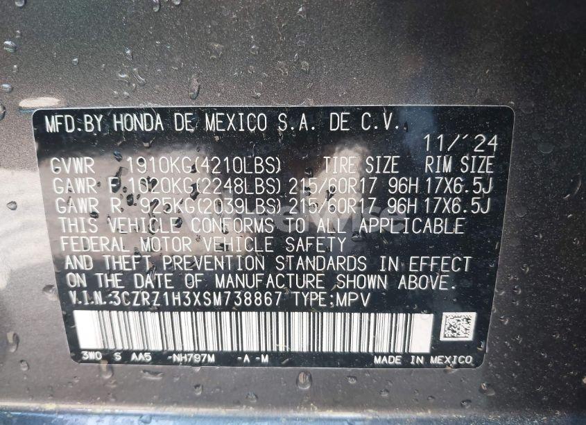 Photo 9 of 2025 Honda Hr-v 2WD LX (VIN 3CZRZ1H3XSM738867)