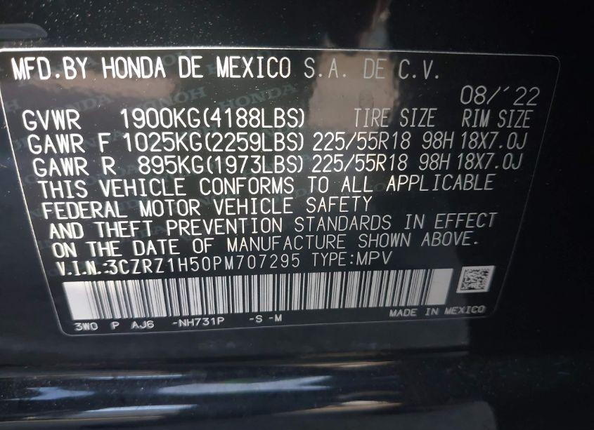 Photo 9 of 2023 Honda Hr-v 2WD SPORT (VIN 3CZRZ1H50PM707295)