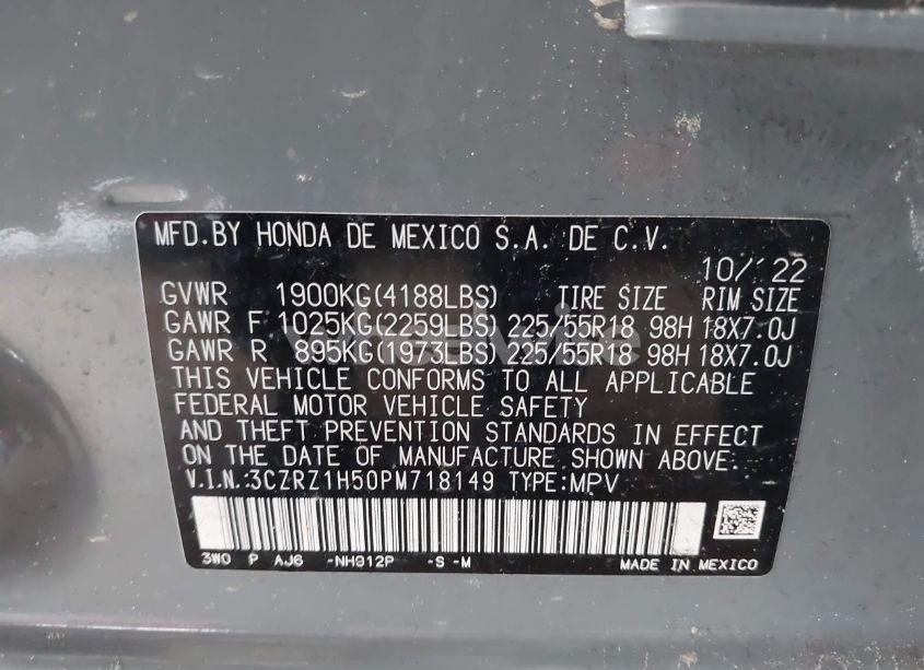Photo 9 of 2023 Honda Hr-v 2WD SPORT (VIN 3CZRZ1H50PM718149)