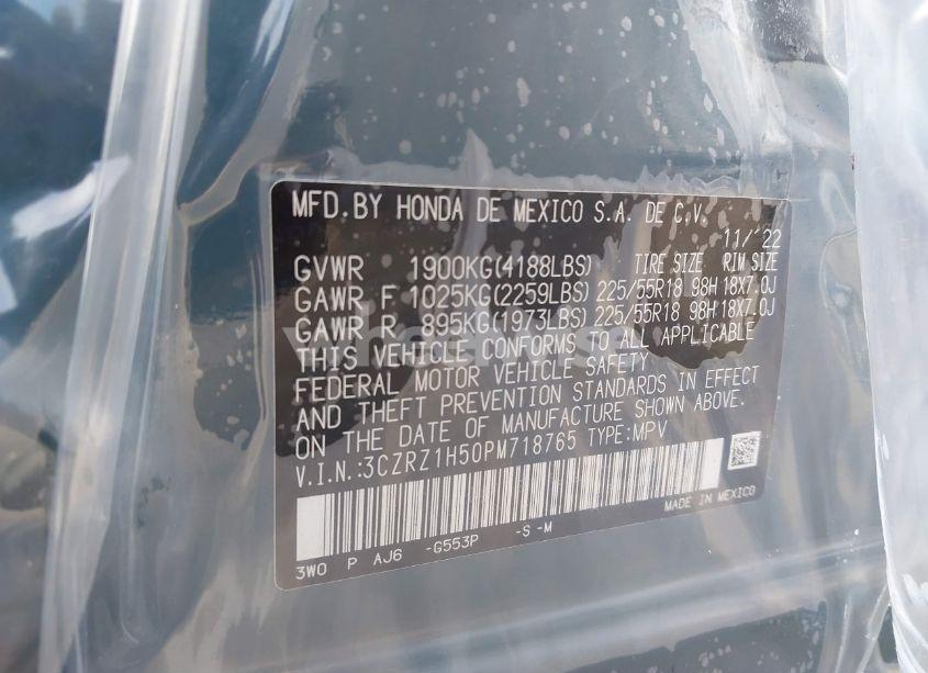 Photo 9 of 2023 Honda Hr-v 2WD SPORT (VIN 3CZRZ1H50PM718765)