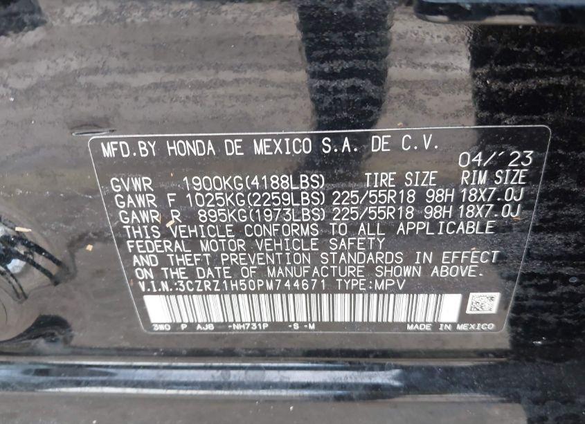 Photo 9 of 2023 Honda Hr-v 2WD SPORT (VIN 3CZRZ1H50PM744671)
