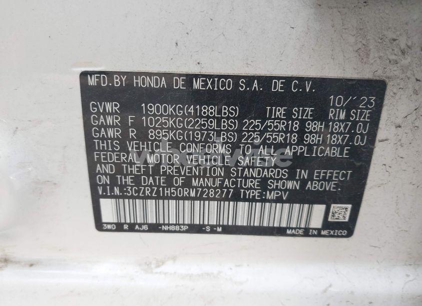 Photo 9 of 2024 Honda Hr-v 2WD SPORT/2WD SPORT W/O BSI (VIN 3CZRZ1H50RM728277)